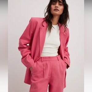 New Linen-blend oversized blazer - pink - US6